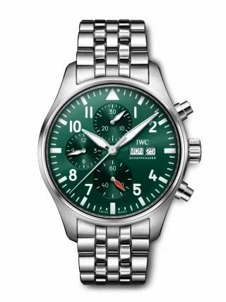 IWC Pilot's Watch Chronograph Stainless Steel / Green / Bracelet IW3780-06 (IW378006)